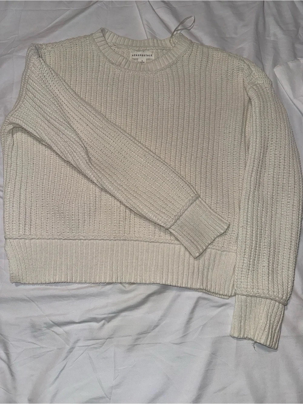 Aeropostale Men's Cream Ribbed Crewneck Sweater